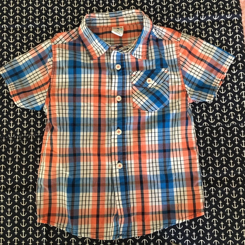 ⭐️ Blue and Coral Orange Plaid Button Down Shirt
